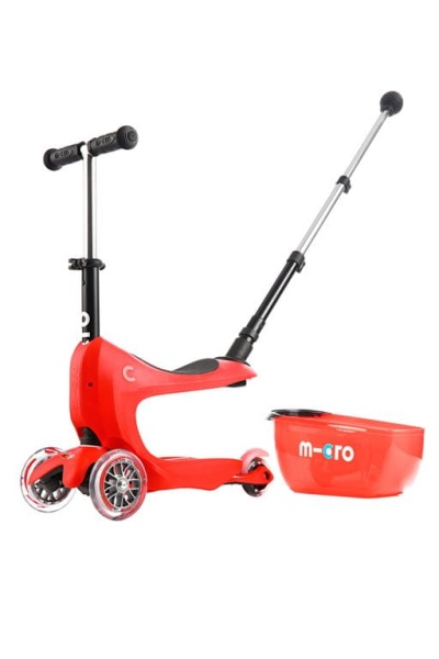 hulajnoga Mini Micro Deluxe 2GO PLUS Czerwona widok na jeździk z przodu z wyjętym koszem