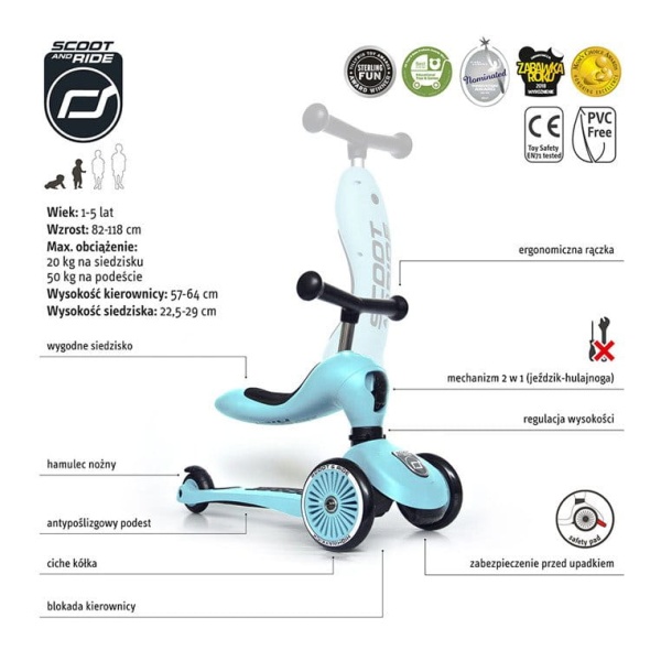 jeździk hulajnoga trójkołowa Scoot And Ride Highwaykick 1+ BlueBerry specyfikacja