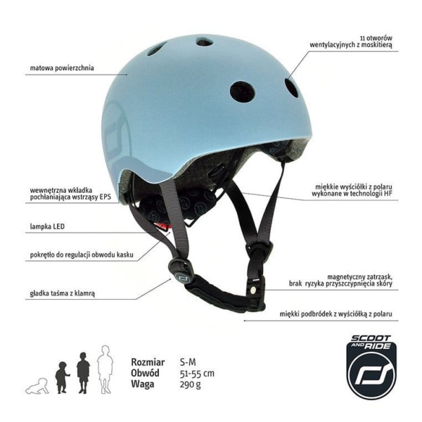 kask dla dzieci Scoot And Ride 3+ S-M Steel specyfikacja