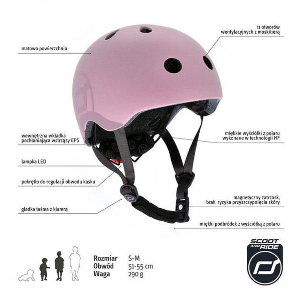 kask dla dzieci Scoot And Ride 3+ S-M Rose specyfikacja