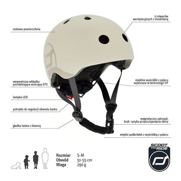 kask dla dzieci Scoot And Ride 3+ S-M Ash specyfikacja