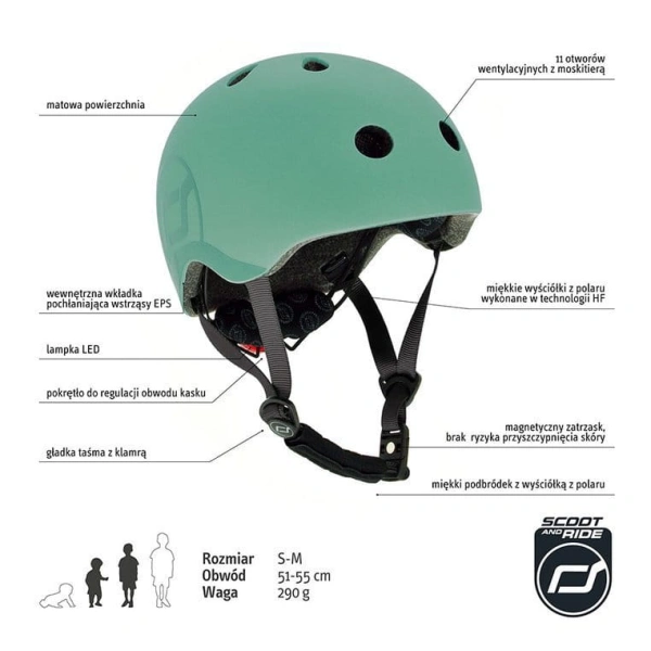 kask dla dzieci Scoot And Ride 3+ S-M Forest specyfikacja