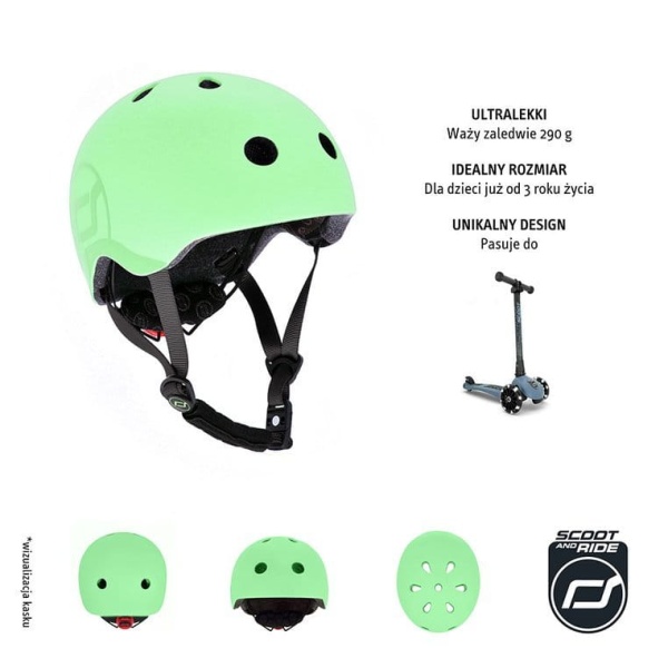 kask dla dzieci Scoot And Ride 3+ S-M Kiwi widok z różnych perspektyw
