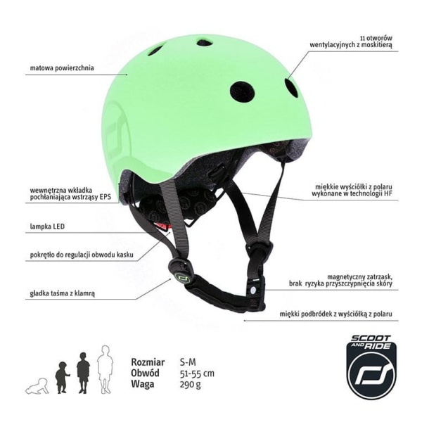 kask dla dzieci Scoot And Ride 3+ S-M Kiwi specyfikacja