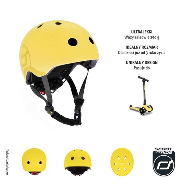 kask dla dzieci Scoot And Ride 3+ S-M Lemon widok z różnych perspektyw