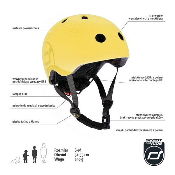 kask dla dzieci Scoot And Ride 3+ S-M Lemon specyfikacja