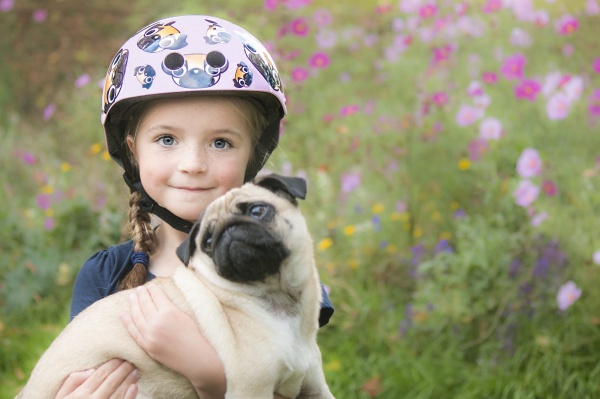 Pug puppies helmet - mid shot - without bike - Mini Hornit LIDS.jpg