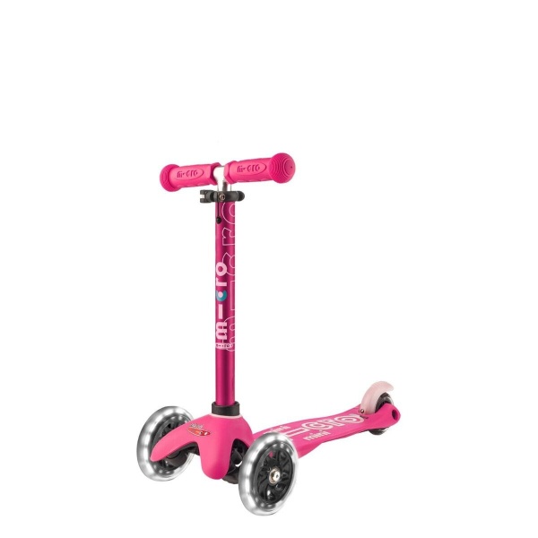 hulajnoga Mini Micro Deluxe LED Pink widok od przodu złożona kierownica