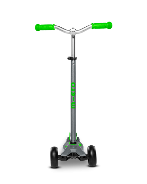 hulajnoga Maxi Micro Deluxe PRO Grey Green widok od frontu z podniesioną kierownicą