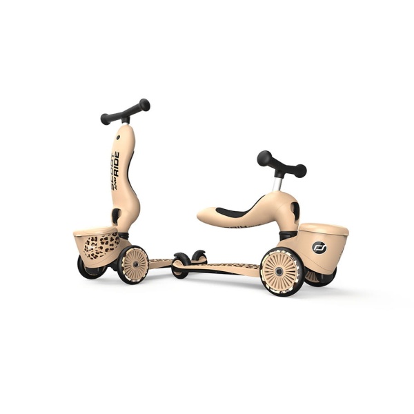 Scoot And Ride Highwaykick 1 Lifestyle 2w1 Jeździk i hulajnoga z zamykanym schowkiem 1 5-lat Leopard widok obu funkcji