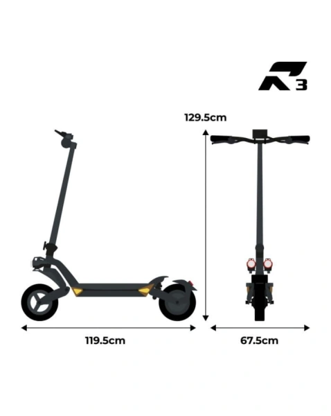 hulajnoga elektryczna Ruptor R3 800W - czarna - specyfikacja wymiary