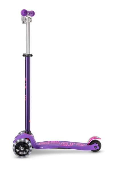 hulajnoga Maxi Micro Deluxe PRO LED Purple Pink widok od boku z podniesioną kierownicą