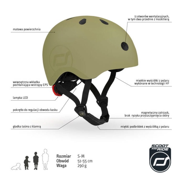 kask dla dzieci Scoot And Ride 3+ S-M Olive specyfikacja