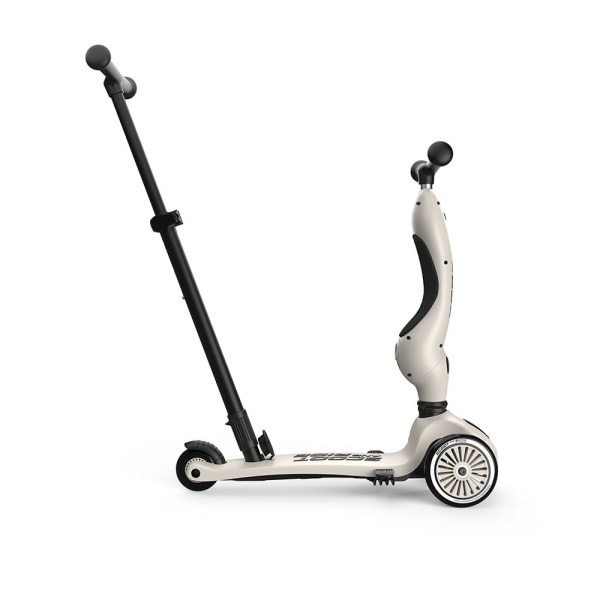 SCOOTANDRIDE Highwaykick 1 Push and Go Ash hulajnoga z rączką do prowadzenia i podnóżkiem widok z prawej strony