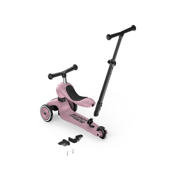 SCOOTANDRIDE Highwaykick 1 Push and Go 2 w 1 Jeździk i hulajnoga z rączką do prowadzenia Wildberry  widok z prowadnikiem