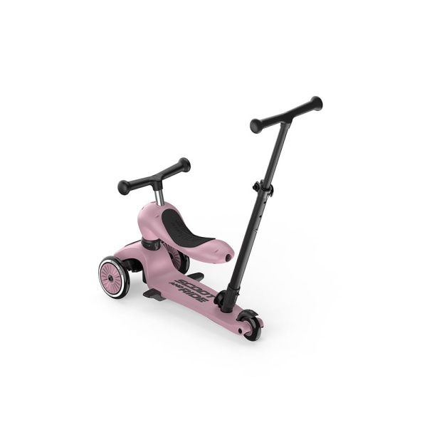 SCOOTANDRIDE Highwaykick 1 Push and Go 2 w 1 Jeździk i hulajnoga z rączką do prowadzenia Wildberry  widok z podnóżkiem