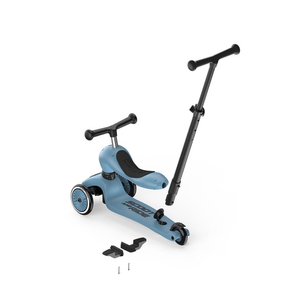 SCOOTANDRIDE Highwaykick 1 Push and Go Steel jeździk z rączką do prowadzenia i podnóżkiem widok od tyłu