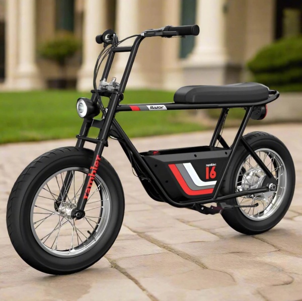 Razor motocykl elektryczny rambler 16 black widok z przodu zdjęcie lifestyle