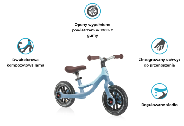 Rowerek biegowy Globber Go Bike Elite Air Pastel Blue specyfikacja