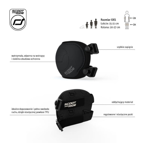 Scoot And Ride zestaw ochraniaczy na łokcie i kolana XXS - Black - specyfikacja