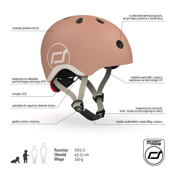 SCOOT AND RIDE Kask dziecięcy Mocha XXS 45-51cm specyfikacja
