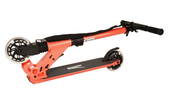 Hulajnoga dziecięca Rideoo 120 City Scooter LED Salmon złożona