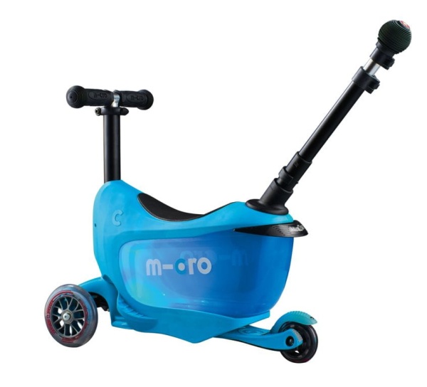 hulajnoga Mini Micro Deluxe 2GO PLUS Niebieska widok od tyłu wersja jeździk z prowadnikiem