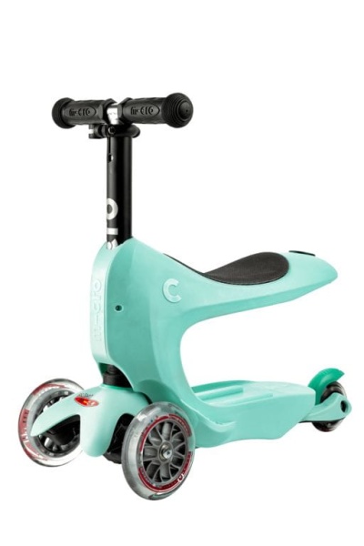 hulajnoga Mini Micro Deluxe 2GO PLUS Miętowa widok z przodu w wersji z siedziskiem bez kosza