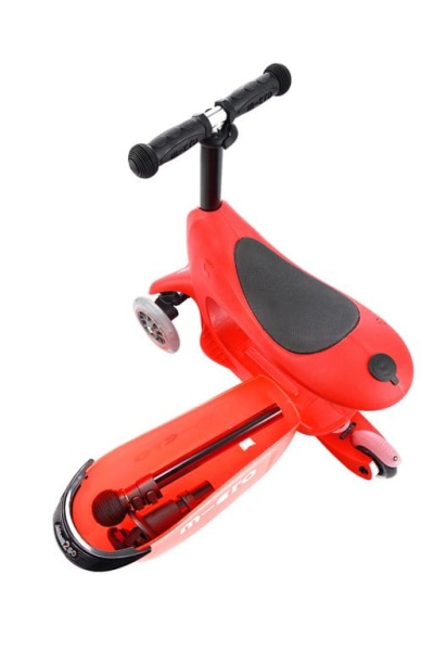 hulajnoga Mini Micro Deluxe 2GO PLUS Czerwona widok na jeździk z góry z wyjętym koszem