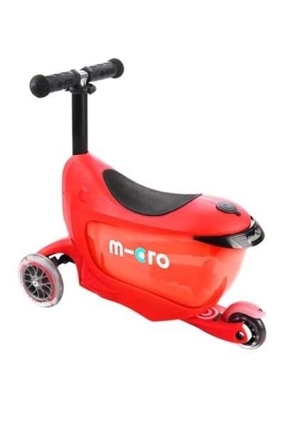 hulajnoga Mini Micro Deluxe 2GO PLUS Czerwona widok na jeździk z tyłu od góry w wersji bez prowadnika