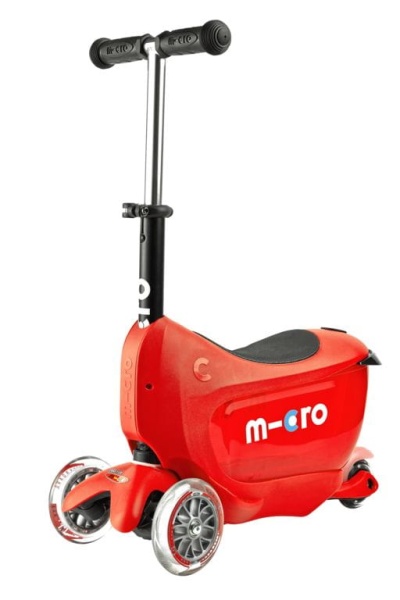 hulajnoga Mini Micro Deluxe 2GO PLUS Czerwona widok na jeździk z przodu w wersji bez prowadnika z wysuniętą kierownicą