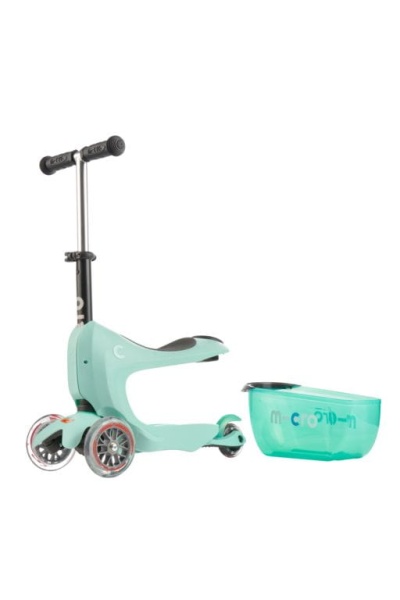 hulajnoga Mini Micro Deluxe 2GO PLUS Miętowa widok z przodu wyjęty kosz na zabawki