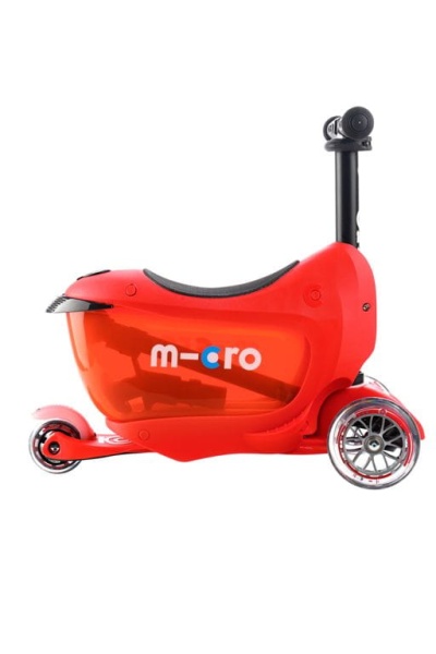 hulajnoga Mini Micro Deluxe 2GO PLUS Czerwona widok na jeździk z przodu w wersji bez prowadnika złożona kierownica