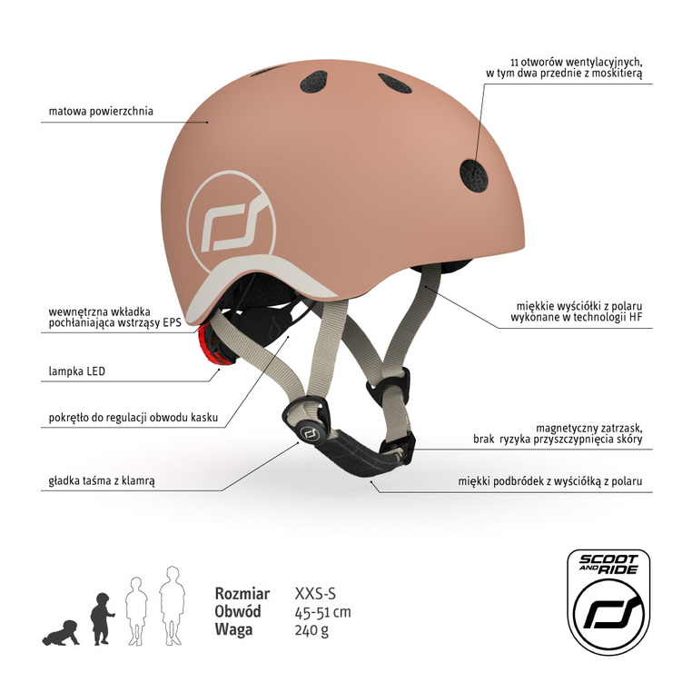 SCOOT AND RIDE Kask dziecięcy Mocha XXS 45-51cm specyfikacja